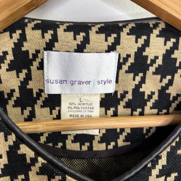 Susan Graver Womens Blazer Jacket Large Beige Black Houndstooth Button Mature - Picture 4 of 10